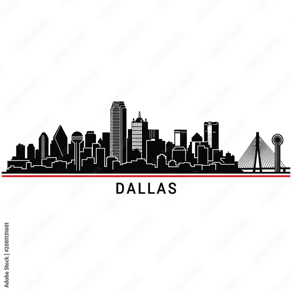 Obraz premium Minimalist black silhouette of the Dallas Texas city skyline view