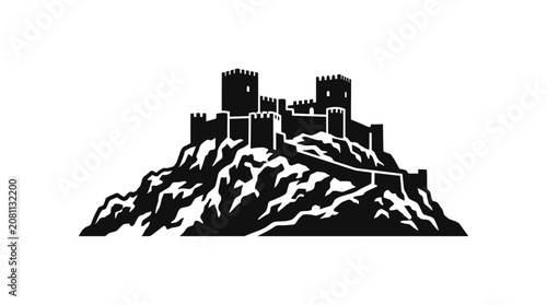 Obraz na plátně Medieval Castle Silhouette on Rocky Hill
