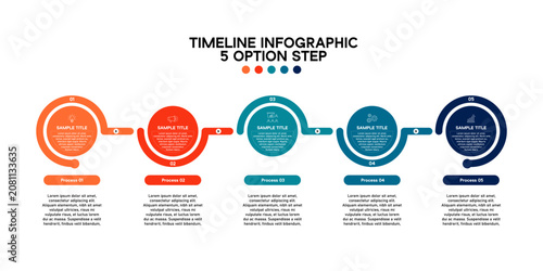 Bild auf Leinwand Vector circular timeline infographic with 5 steps options for presentation or annual report templates