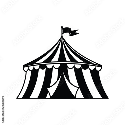 Detailed black and white circus tent vector illustration for design projects