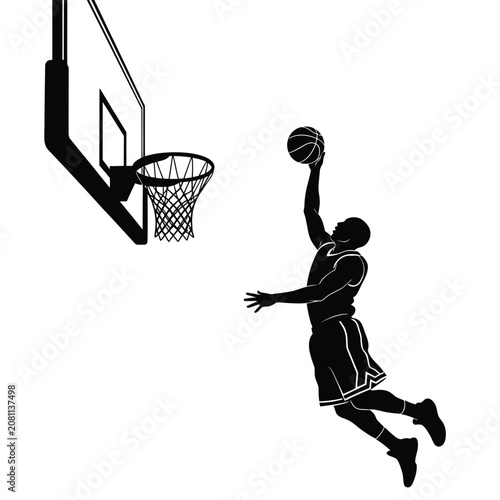 Professional basketball player jumping to dunk a ball into hoop