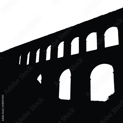 Ancient roman aqueduct bridge silhouette showing multiple classic stone arches