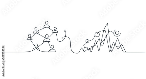 Photography Continuous line drawing of network connections and fluctuating graph, symbolizing business growth and challenges