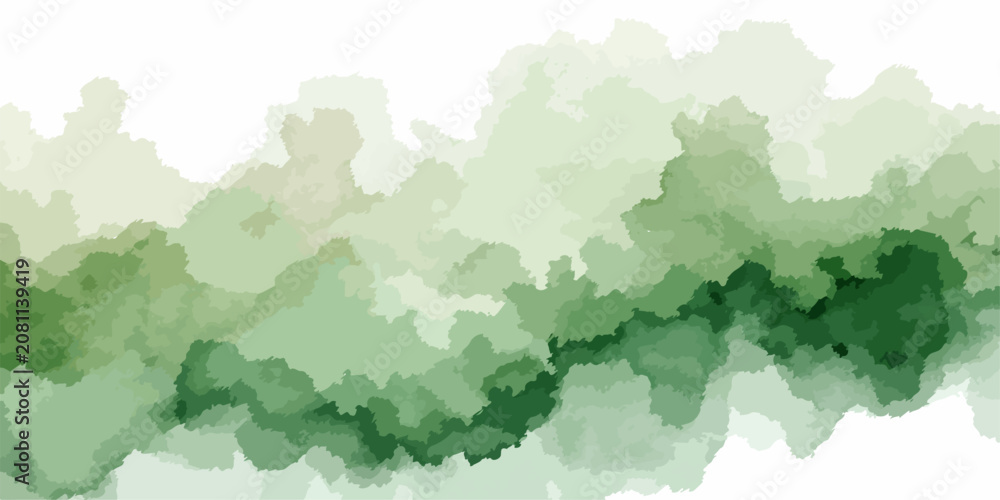Fototapeta premium Scenic Mountain Landscape with Forest Trees Rolling Hills Clouds Blue Sky and Misty Nature Panorama Vector Illustration