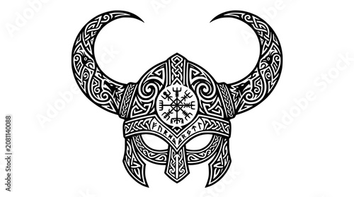 Viking Warrior Helmet with Vegvisir Symbol and Nordic Knotwork