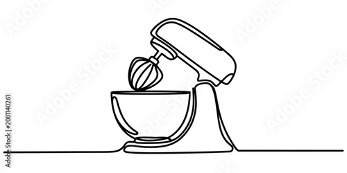 Foto Continuous one line drawing of a kitchen stand mixer with a mixing bowl