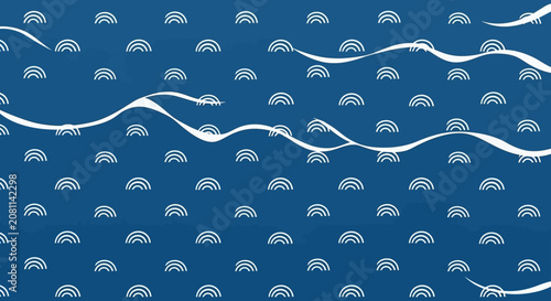 Abstract Blue Wave Pattern with Rainbow Arcs