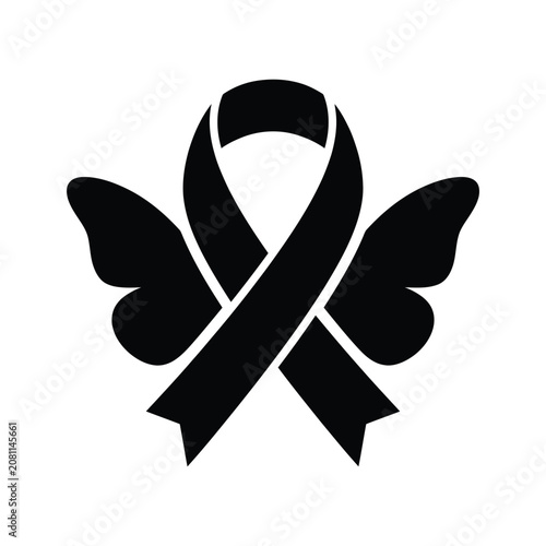 Canvastavla Ribbon with butterfly wings icon silhouette isolated on white background