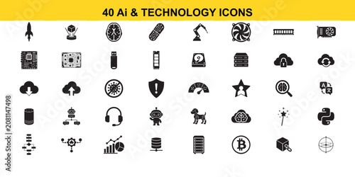 Set of 40 AI and Technology Vector Icons