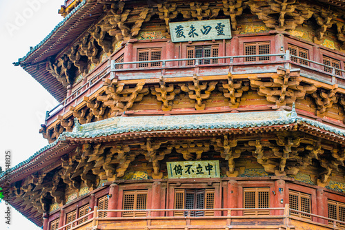 Datong, China - May 10 2026: The Yingxian Wooden Pagoda rises as the world’s oldest surviving multi-story timber tower, exemplifying remarkable Liao dynasty engineering and Buddhist architecture