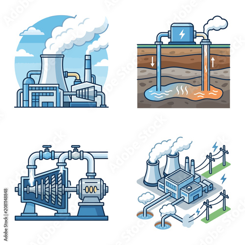 Industrial energy generation and power distribution illustration