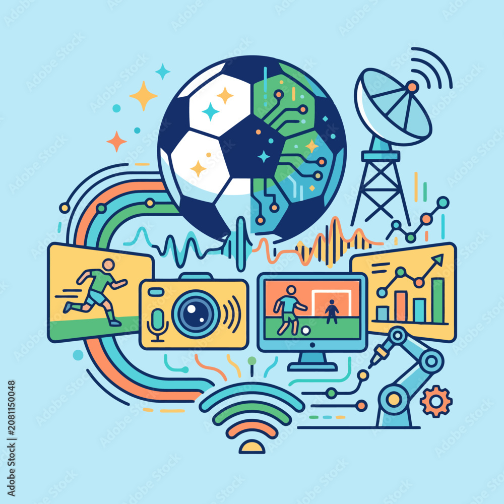 Fototapeta premium Modern digital sports technology and data analytics illustration