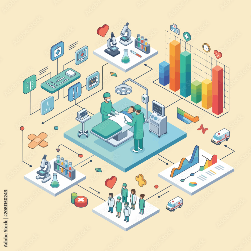 Fototapeta premium A detailed isometric illustration of a modern hospital surgical room