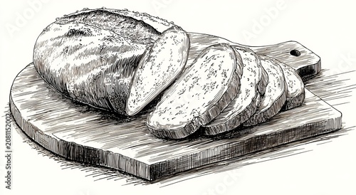 Artistic Bread Loaf and Slices on Wooden Cutting Board.