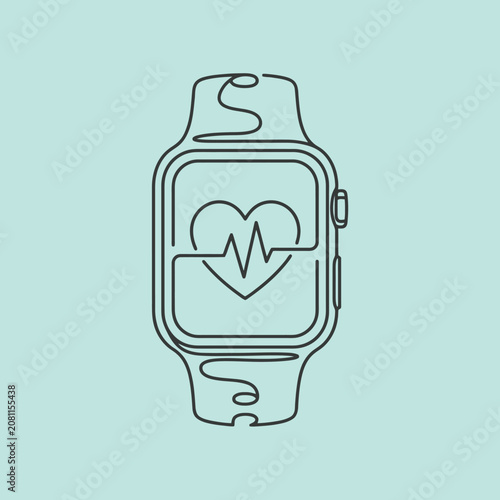 A minimalist line art illustration of a digital smart watch