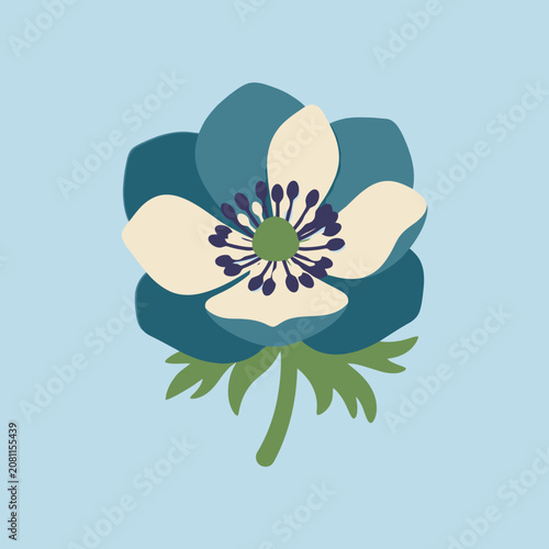 A stylized blue anemone flower illustration