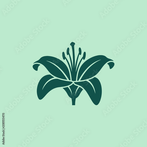 A dark green lily flower silhouette on a light mint background