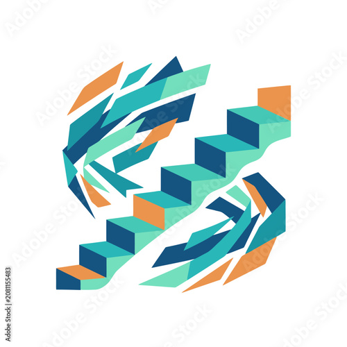 Abstract geometric staircase design with vibrant colorful shapes