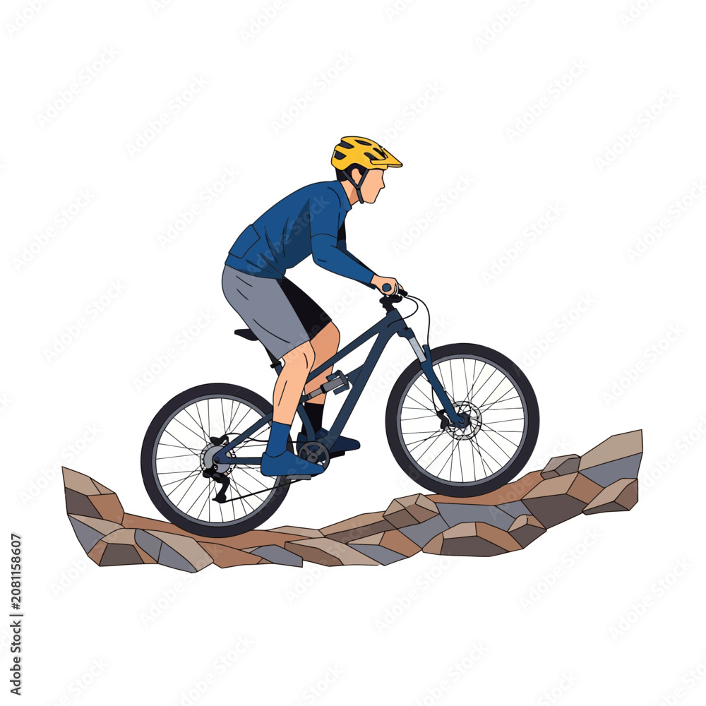 Fototapeta premium Mountain biker on rocky terrain