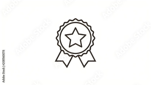 Minimal Outline Award Badge Icon with Centered Five-Point Star and Ribbon Tails, Modern Geometric Design