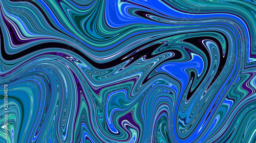 Tableau sur toile Abstract deep blue and green marble liquid swirl texture background