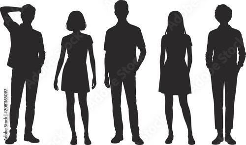 WebSilhouette group of diverse people standing together representing teamwork, unity, collaboration, and community concepts
