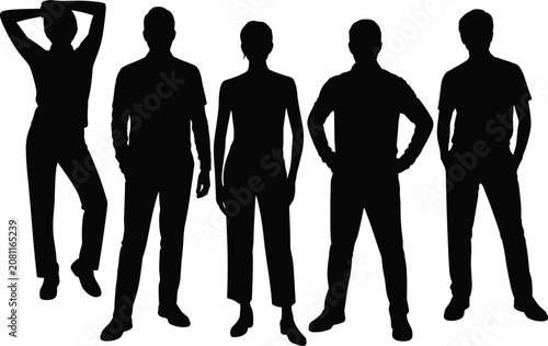 WebSilhouette group of diverse standing people showing individuality, teamwork, unity, and professional collaboration