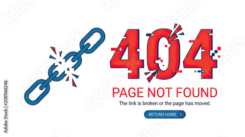 Tableau sur toile 404 Error Page Not Found Glitch Effect Broken Link Icon Website Concept