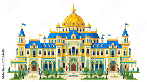 Schilderij op canvas Fantasy Palace Building with Golden Dome and Blue Roof