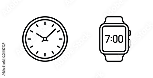 Картината върху платно Minimalist clock and digital smartwatch timekeeping icons with smartwatch manage