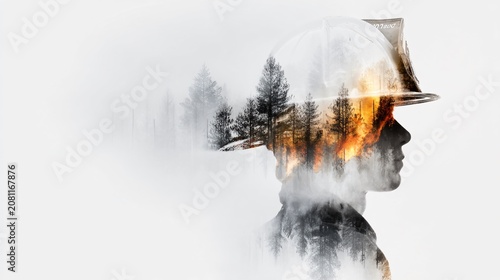 Wildland Firefighter Week Of Remembrance hero image, lone firefighter looking over forest landscape, reflection and sacrifice concept