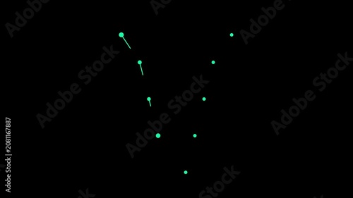 Minimalist abstract v letter animation with glowing green nodes and connecting lines 4k motion