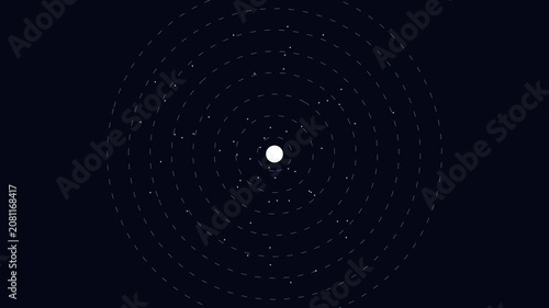 Minimalist abstract particle orbit animation with concentric circles and glowing center point 4k