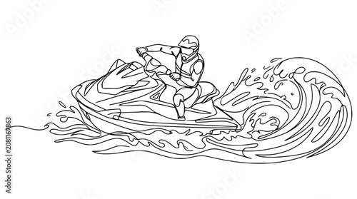 Canvastavla Jet Ski Rider Surfing Wave - Line Art