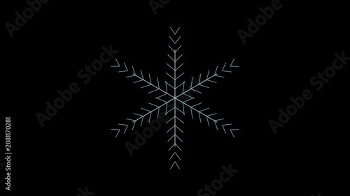 Minimalist geometric snowflake animation, abstract winter holiday motion on 4k black background christmas
