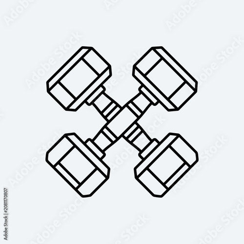 Two crossed heavy dumbbells are shown in a simple line art style