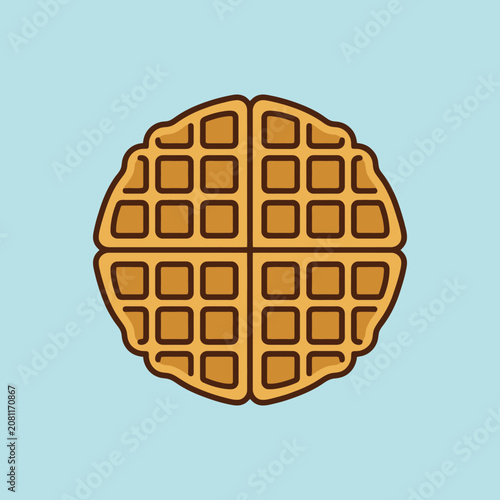 A simple illustration of a golden brown waffle on blue background