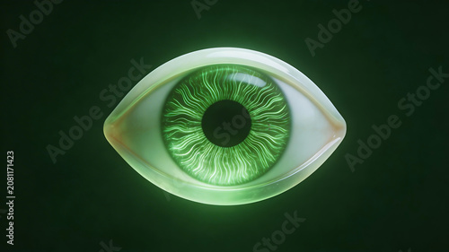 Green glowing human eye