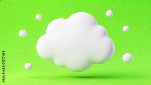 White cloud and spheres on green background