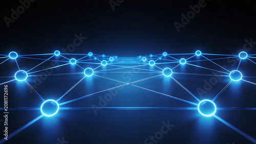 Blue glowing network nodes and connections