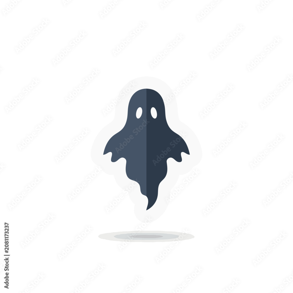 Fototapeta premium Minimalist flat color spirit ghost icon isolated on white background for supernatural and Halloween designs