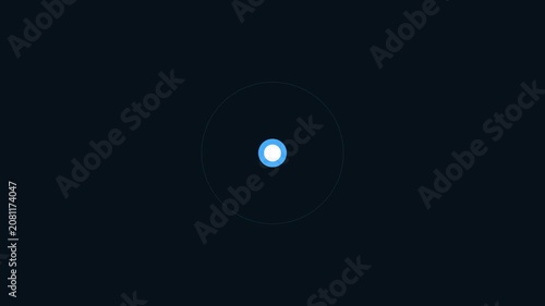 Minimalist network connection animation: five nodes rotating around a central blue core on dark 4k background
