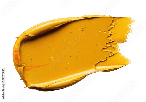 Single thick yellow paint brush stroke isolated on white background