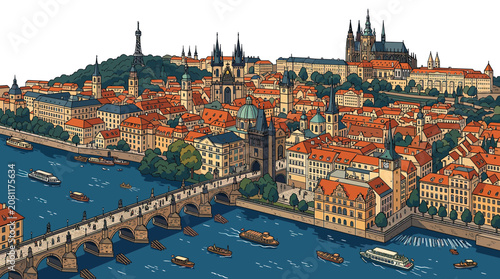Φωτογραφία Prague cityscape with Charles Bridge and Vltava River, historical buildings, and