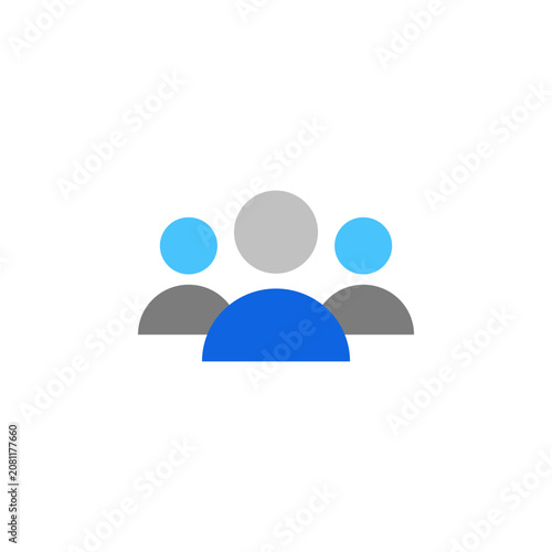 User group icon with grey and blue flat symbol for user collection