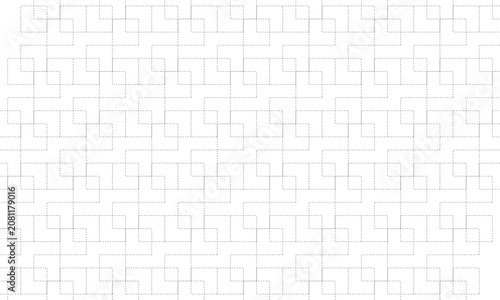 Abstract interlocking squares forming a geometric repeating pattern with dashed outlines in soft grey