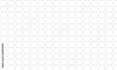 Abstract geometric pattern with repeating hexagonal shapes connected by thin black dashed creative line segments