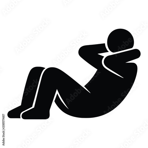 Sit Up Silhouette Vector Icon for Core Workout and Abdominal Muscle Training