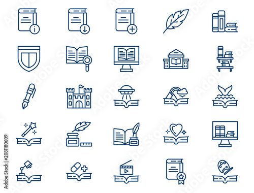 Educational literature book outline collection presents detailed storytelling fiction elements. Library concept