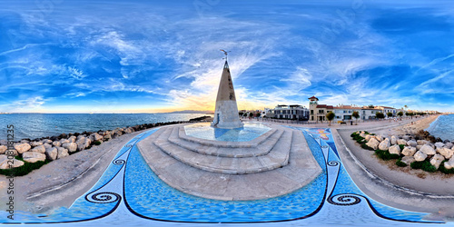 Fotografie 360 degree panoramic view of the Sa Gavina Blava monument at sunset in Palma de Mallorca, Balearic Islands, Spain